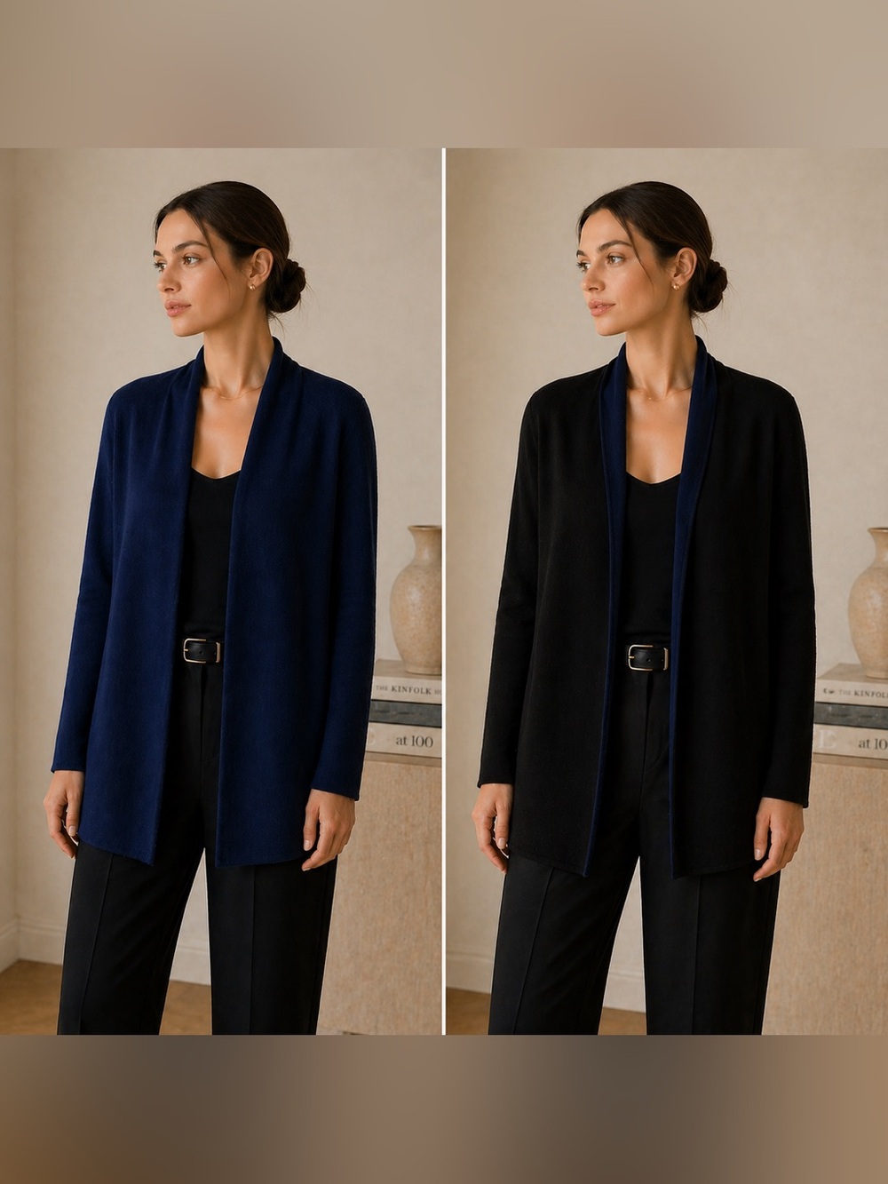 Akris Reversible Double Face 100% Cashmere Cardigan Navy & Black $4190 NWOT M